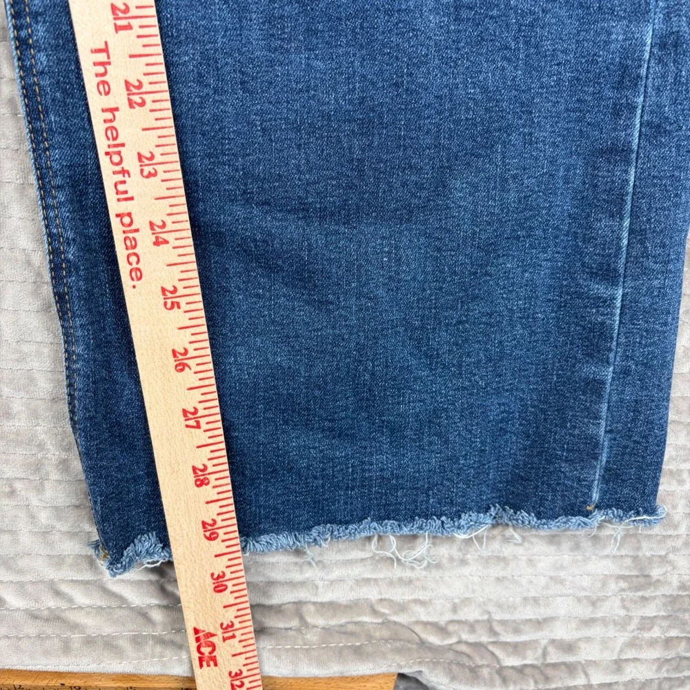 OAT New York High Rise Wide Leg Raw Hem Blue Denim Jeans Womens Size 6/28